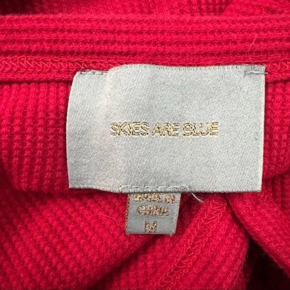 Skies Are Blue Waffle Knit Long Sleeve Tie Front Top Size Medium - Picture 4 of 6